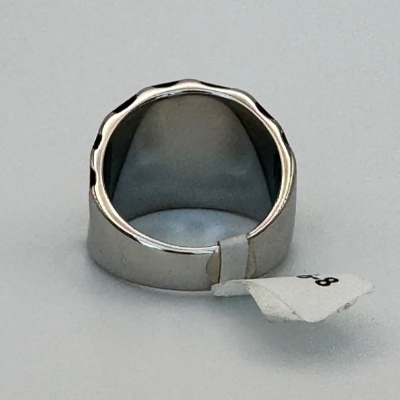 STAINLESS STEEL ZEBRA Ring Size US 8 Black Enamel Mobwife Oversized Statement - Picture 11 of 16